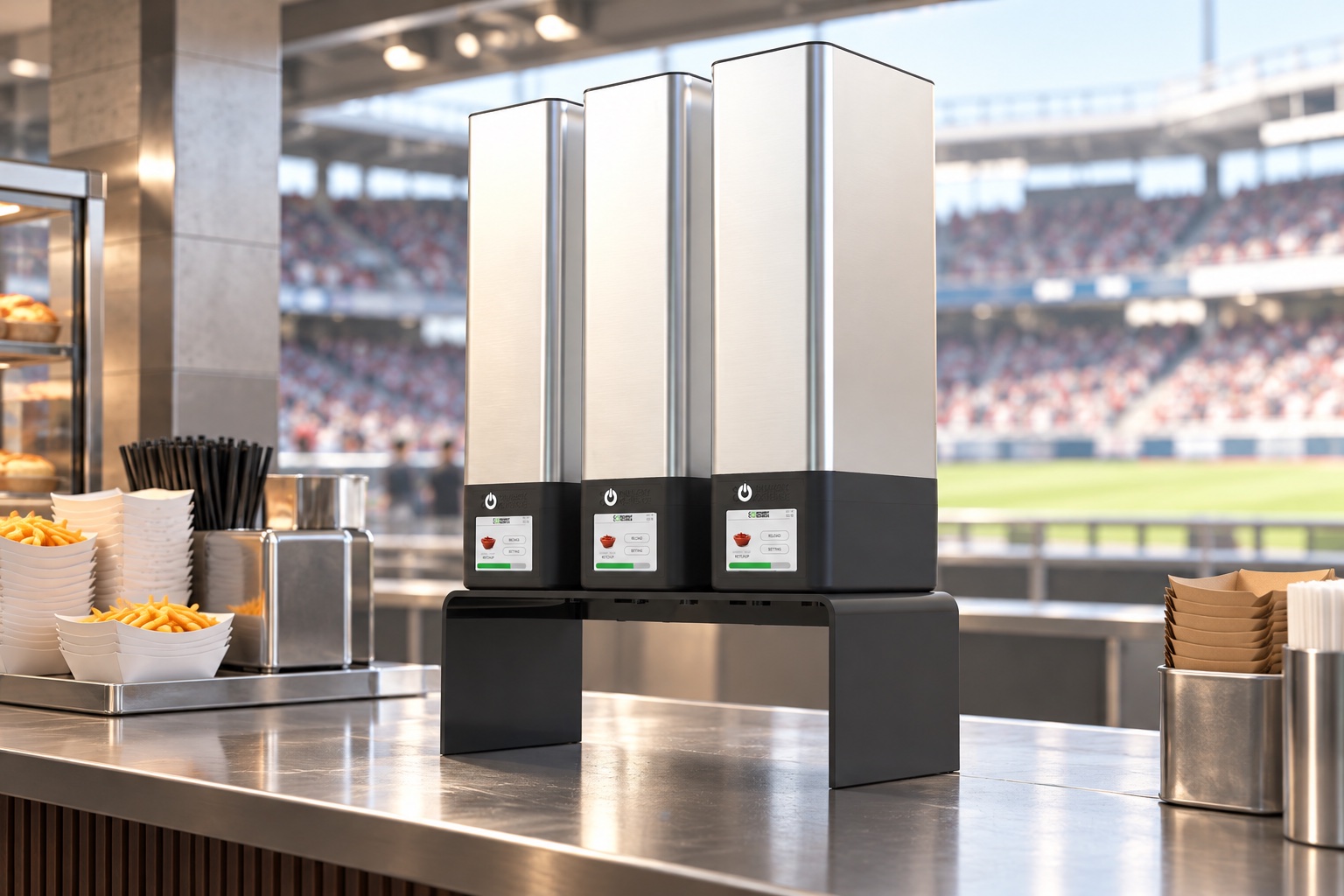 Illustrative Condiment Concierge installation at a stadium concession counter